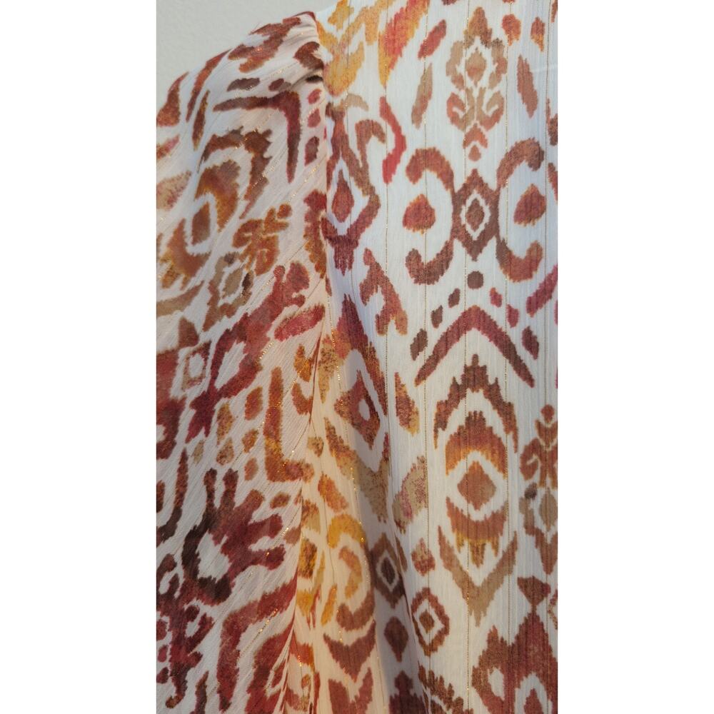 Haver London Patterned Tie Front Blouse Short Sleeve Effortless Chic Size Medium - Picture 4 of 5